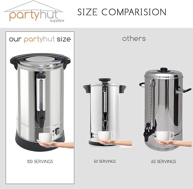 PartyHut 100-Cup XL Commercial Coffee Urn | Stainless Steel Coffee Maker Hot Beverage Dispenser for Catering & Events | Extra Large Commercial Size Coffee Brewer Broiler