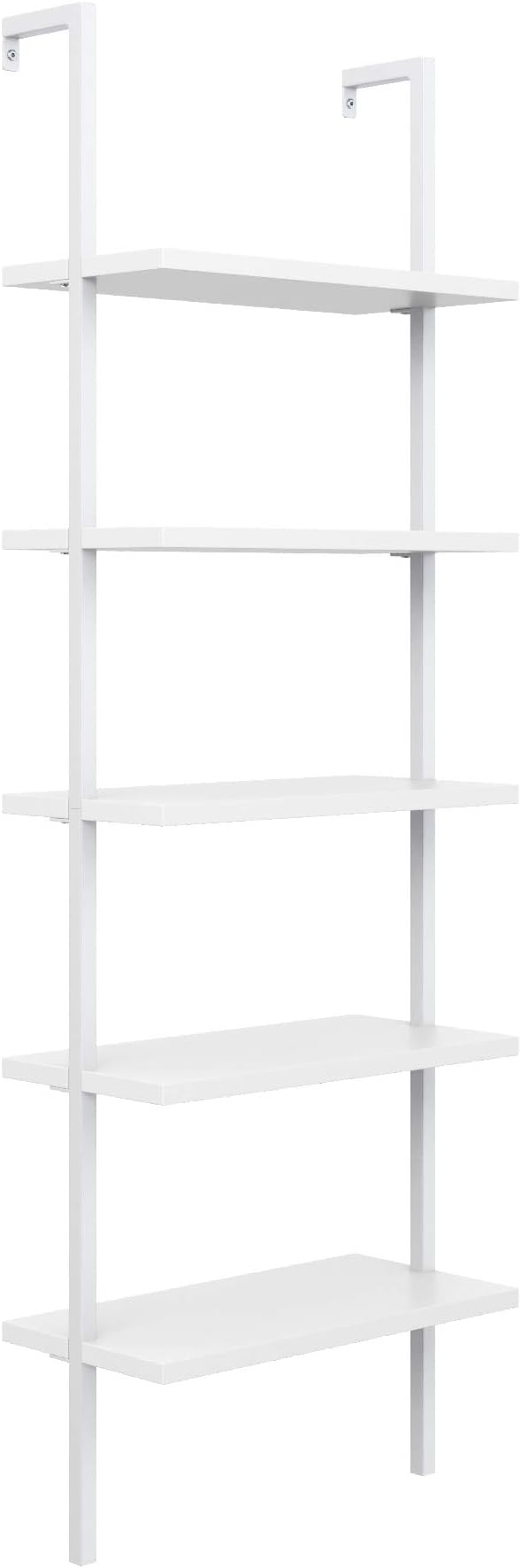 Nathan James Theo 5-Shelf Modern Bookcase, Open Wall Mount Ladder Bookshelf with Industrial Metal Frame, White, Set of 2