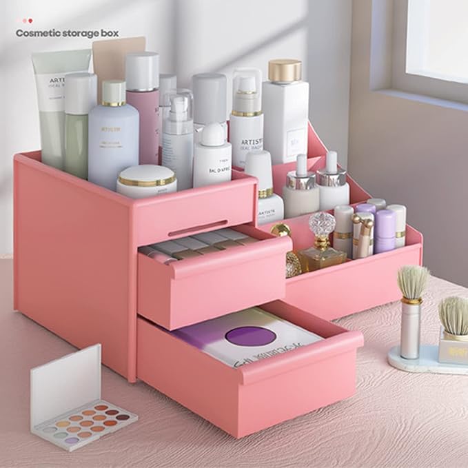 Large Makeup Capacity Cosmetic Storage Box Skin Care Organizer Jewelry,Makeup, Brushes, Lipsticks, Nail Polish Container,Desktop Dresser Sundries Storage Box