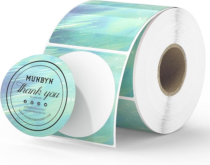 MUNBYN 2 Inch Round Green Thermal Labels, Self-Adhesive Stickers for Baking, Candle, and Food, Compatible with Thermal Printers, 500 Labels/1 Roll