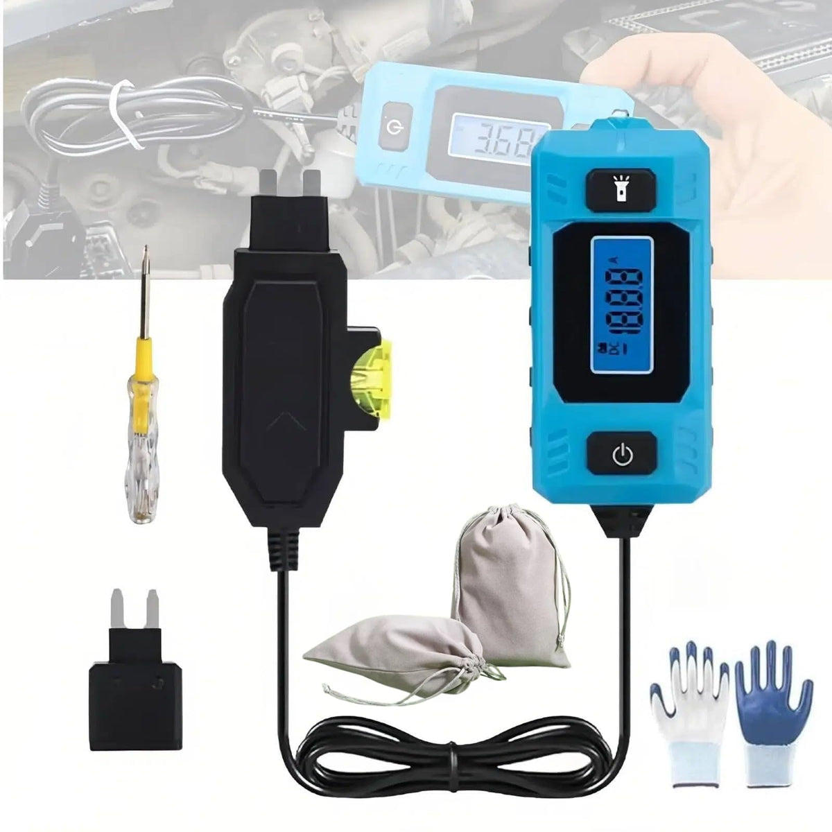 Automotive Circuit Fault Probe Tester Kit, High-Precision Current Tester 20A 48v Electric Car Fuse Tester Automotive for Road Test Tools Built-in Front Light with Blue Backlit LCD Screen (KIT A)