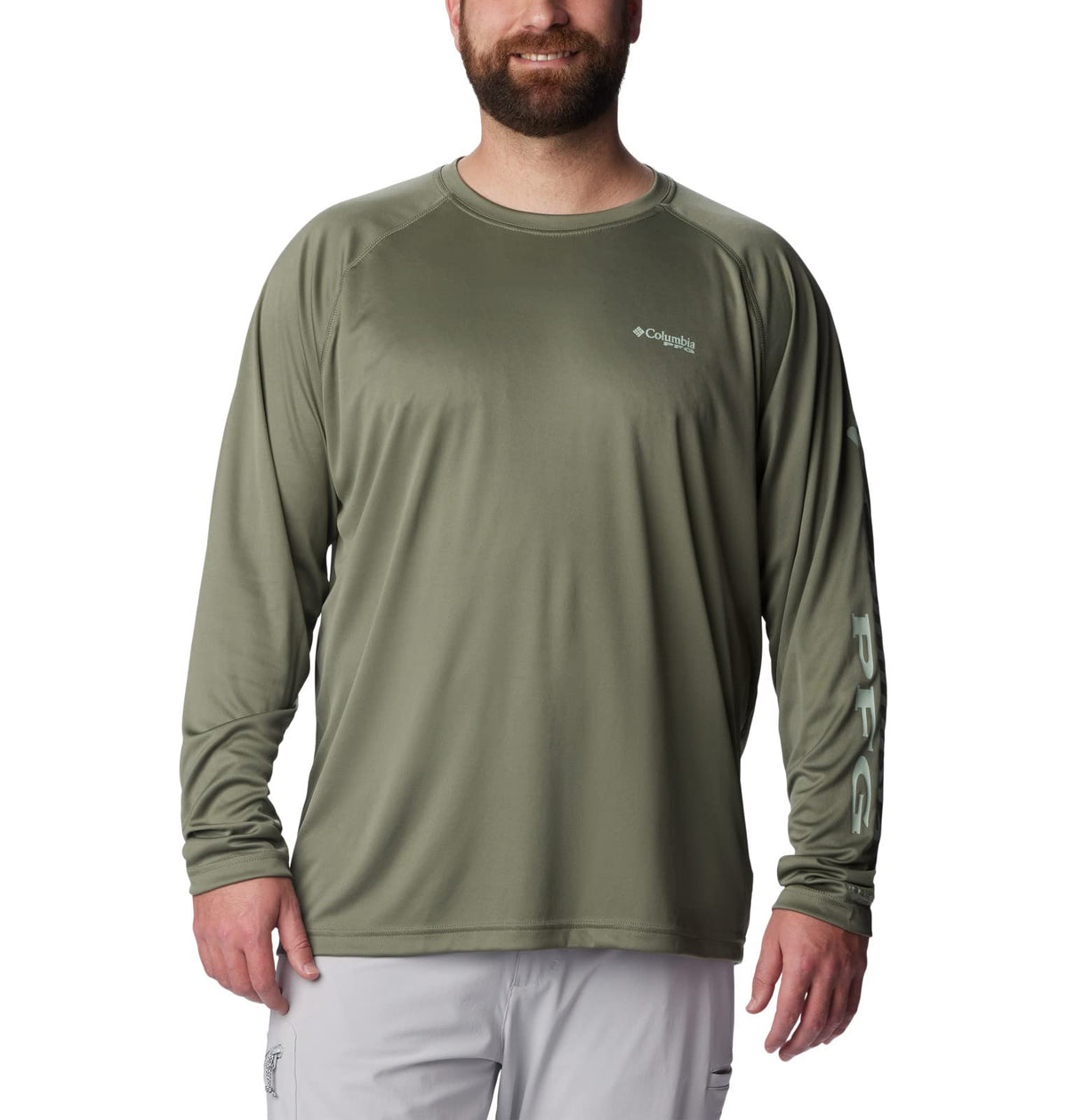 Columbia Men's Terminal Tackle Long Sleeve Fishing Shirt, Cypress/Cool Green Logo, Small