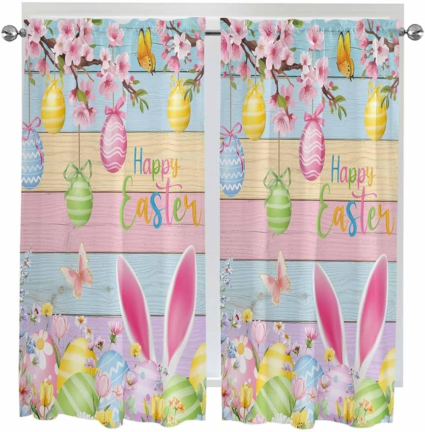 Colorful Easter Living Room Curtains 72 Inches length, Spring Watercolor Bunny