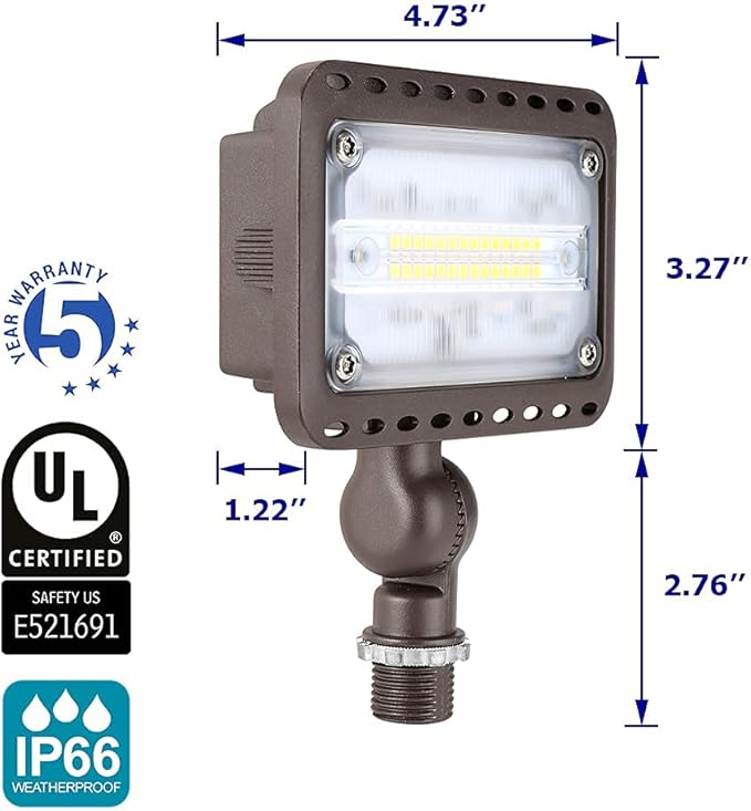 Outdoor LED Landscape Lights - 16W UL Listed, 1500 Lumen Waterproof Walkway Security Lights, 3000K Warm White, 1/2" Knuckle Mount, 120V and 5 Year Warranty
