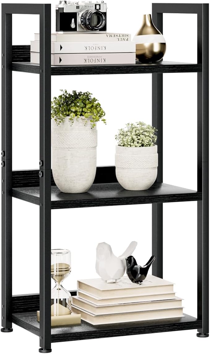 NUMENN Narrow Bookshelf, 3 Tier Bookshelves, Home Office Bookcase Shelf Storage Organizer, Free Standing Storage Shelving Unit for Bedroom, Living Room and Home Office, Black
