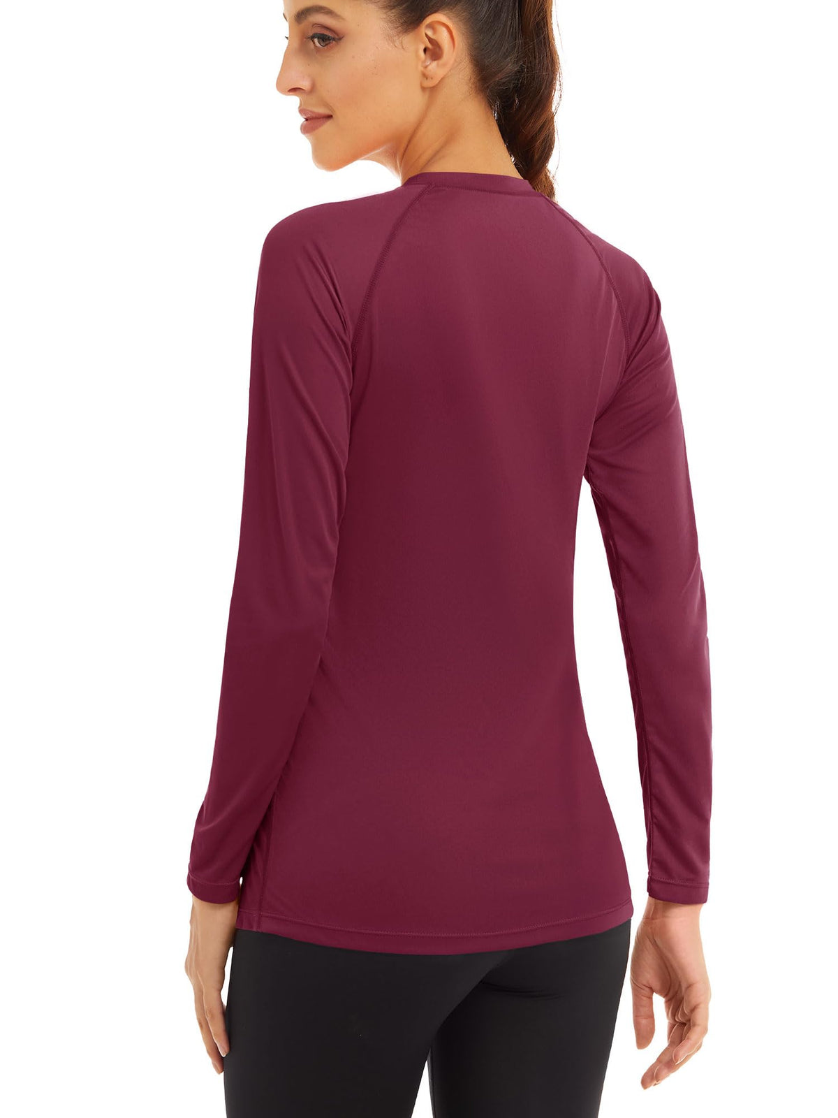 MAGCOMSEN Quick Dry Running Shirts - Lightweight Long Sleeve Summer Tops for Women - Sun Protection & Hiking - Wine Red
