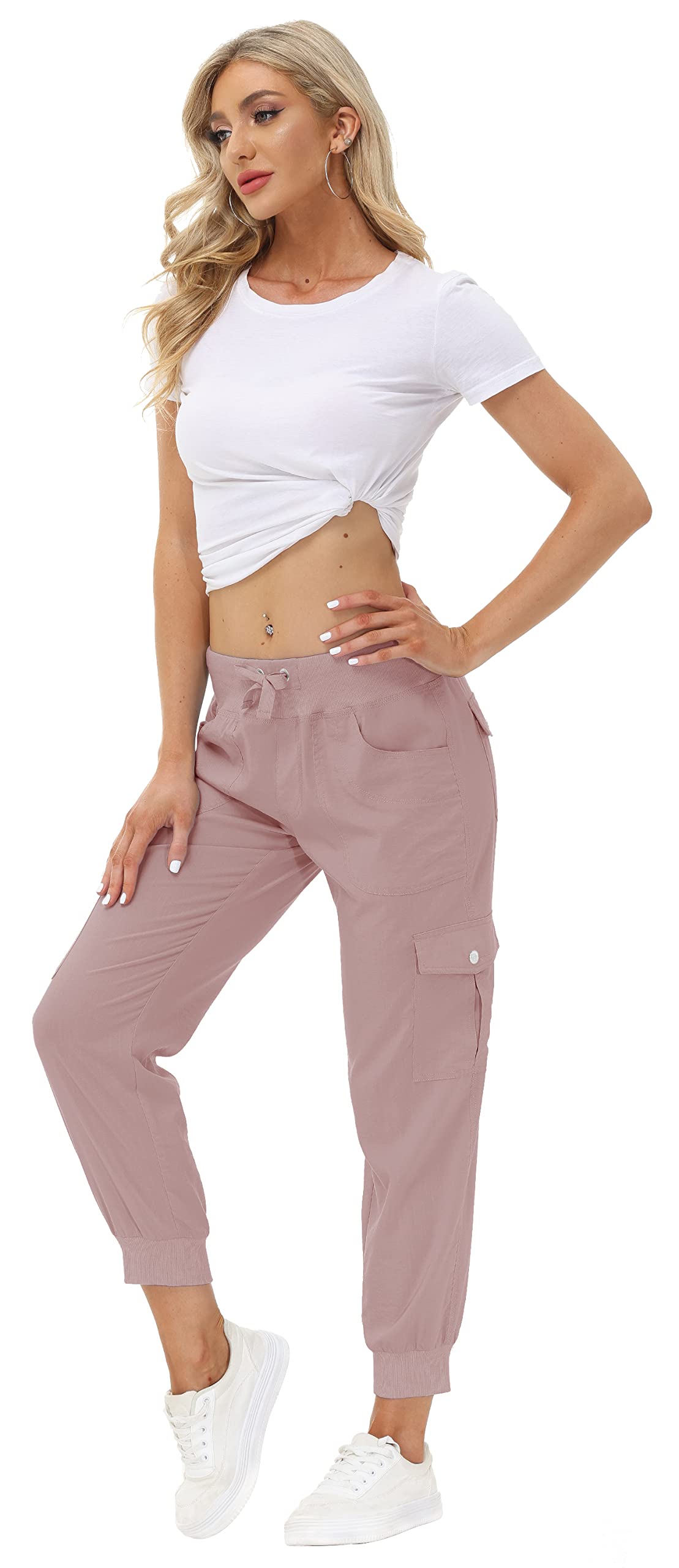 MoFiz Hiking Cargo Pants for Women with Pockets Lightweight Quick Dry Athletic Outdoor Summer Travel Casual Joggers Sweatpants Dusty Pink XS