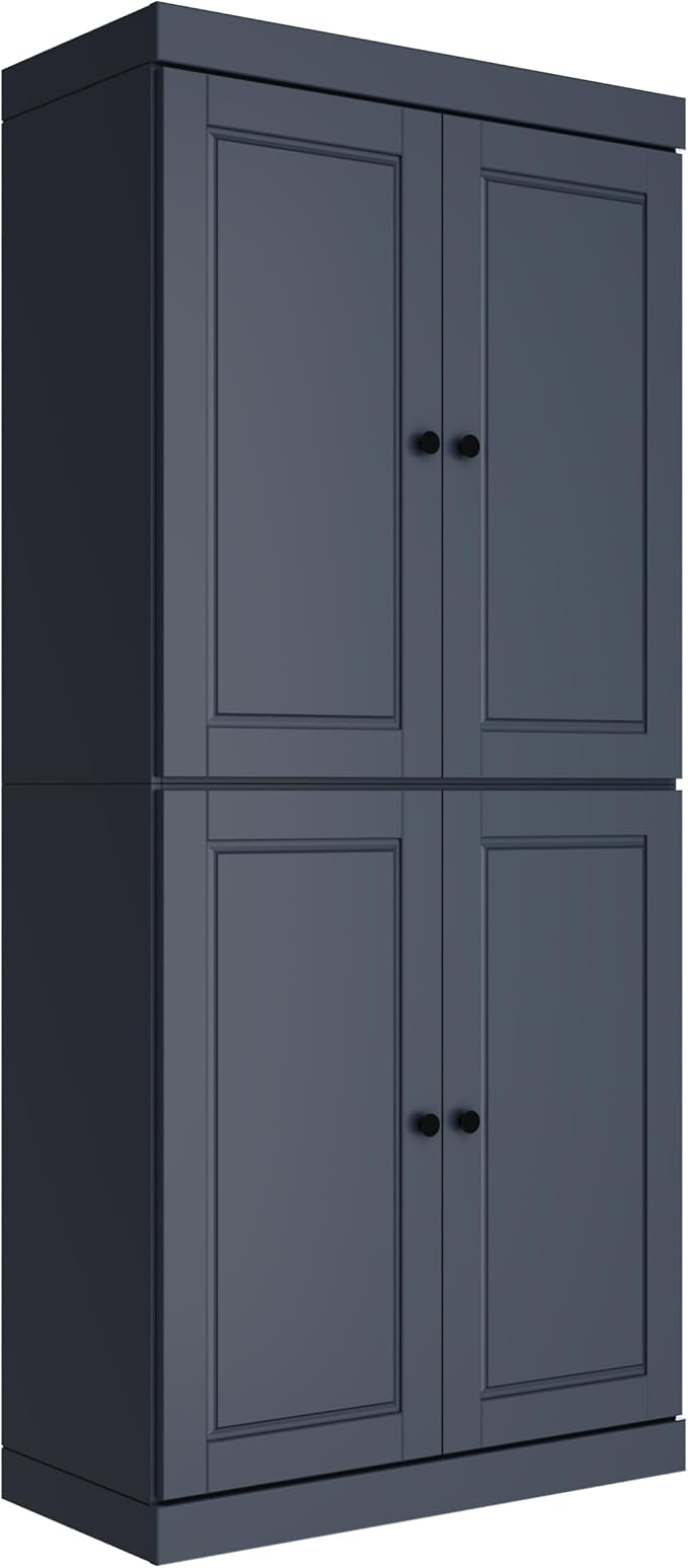 Palace Imports Solid Wood Bookcase - 6-Shelf Tall Bookshelf, 71.5” H x 32” W - Antique Blue, Wooden Cabinet Doors, Adjustable Shelves, 100% Renewable Eco-Friendly Wood, Made in Brazil