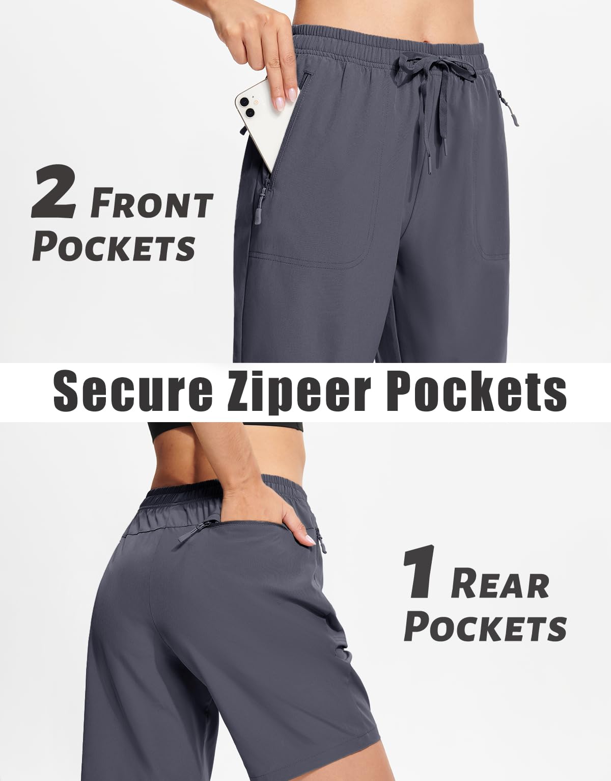 MAGCOMSEN Hiking Shorts Woman Water Resistant with Pockets Quick Dry Lightweight Outdoor Golf Dark Grey M