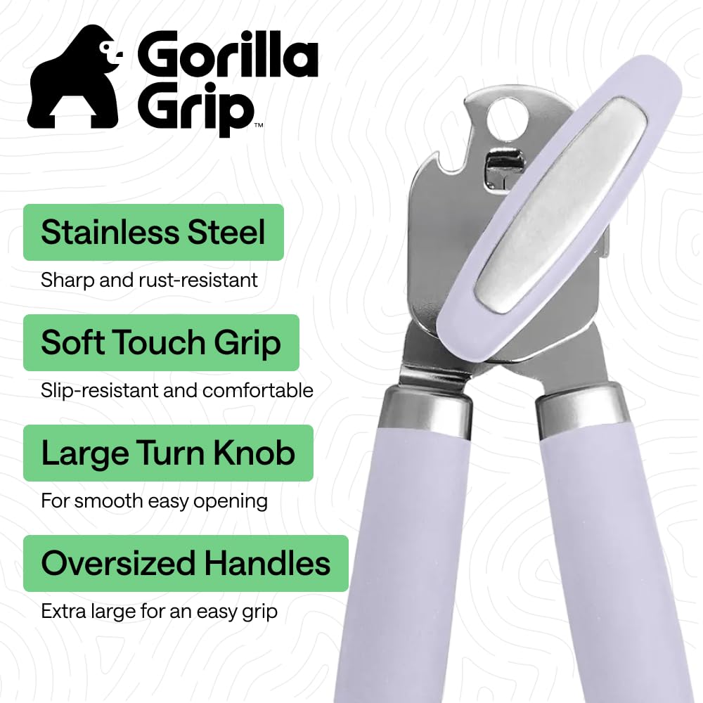 GORILLA GRIP Original Model Stainless Steel Manual Can Opener, Lavender
