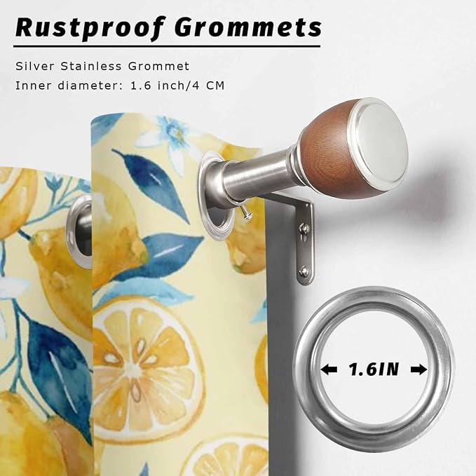 Lemon Outdoor Curtains for Patio Lemon Leaves Summer Plants Begin Waterproof
