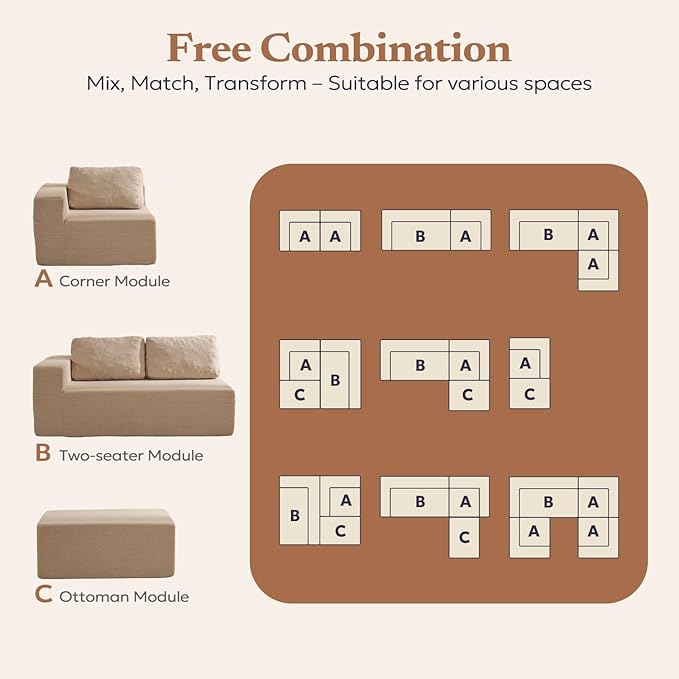 106" Modular Sectional Couch Left/Right Facing Convertible, L-Shape Modern Teddy Sofa, Deep Seat Upholstered Foam Couch for Living Room Bedroom, No Assembly Required (Camel, Teddy Boucle)