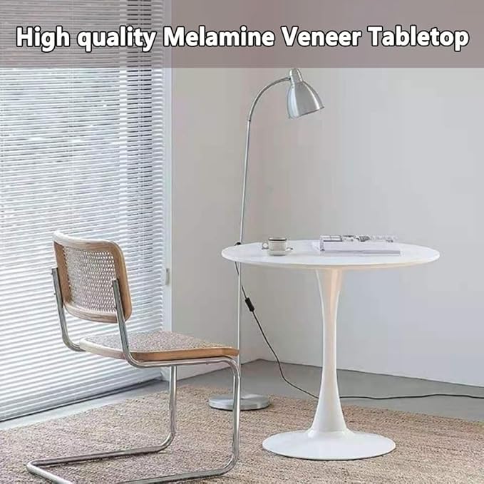 27.3" Tulip Dining Table, White, Perfect for 2-4 People, Mid-Century Modern Style, Round MDF Top with Sturdy Base for Dining Room, Living Room, Cafe