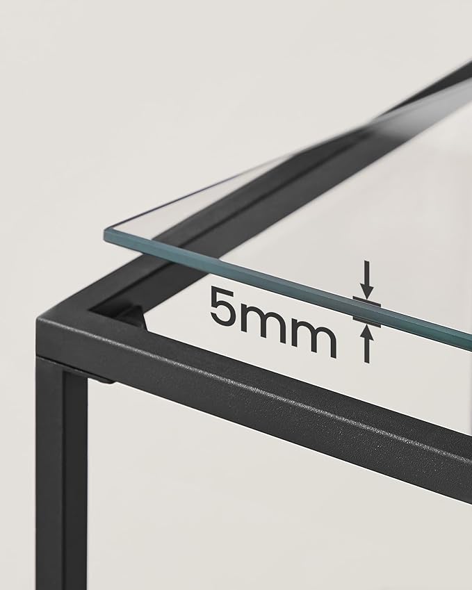 VASAGLE 39.4 Inch Console Sofa Table, Modern Entryway Table, Tempered Glass Table, Metal Frame, 2 Shelves, Adjustable Feet, for Living Room, Hallway, Black ULGT025B01