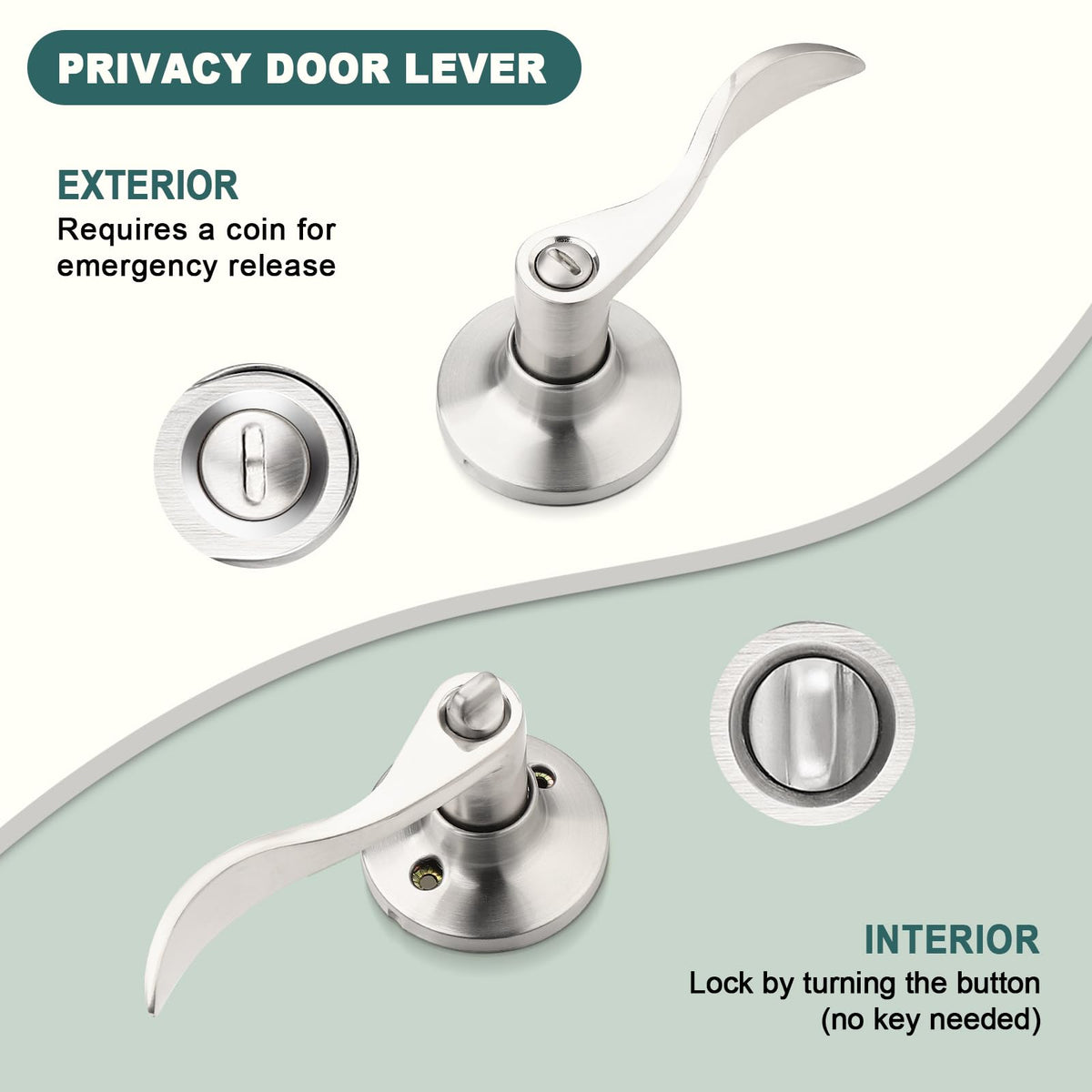 GOBEKOR 10 Pack Privacy Door Levers Bedroom Door Handle with Lock Satin Nickel Interior Door Handles Keyless Door Lock Wave Bed/Bath Lever
