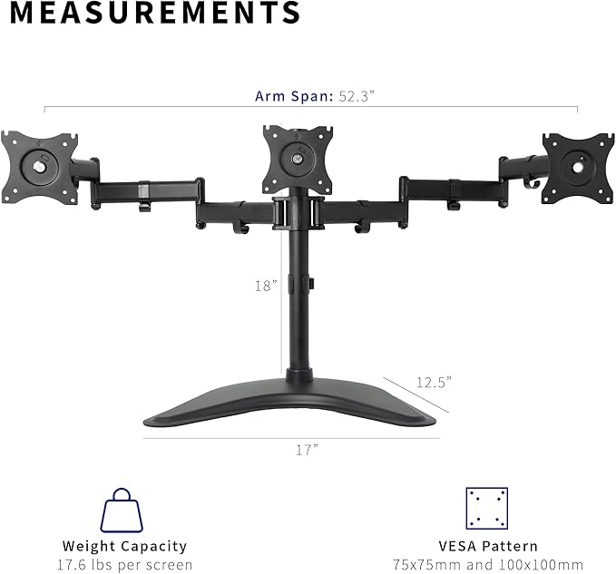 VIVO Triple Monitor Mount Fully Adjustable Desk Free Stand for 3 LCD Screens up to 24 inches STAND-V003P