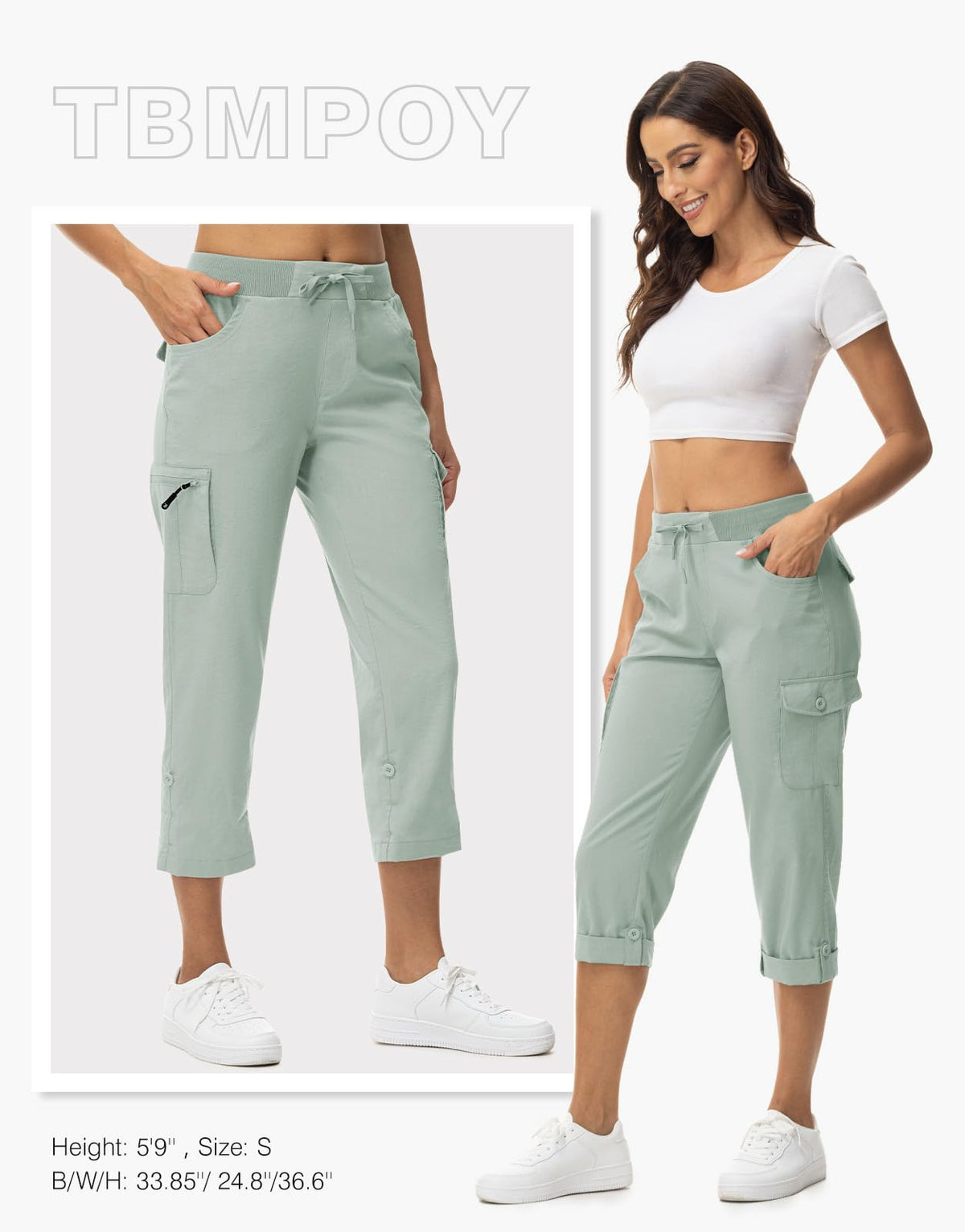 TBMPOY Womens Cargo Capris with Pockets Lightweight Hiking Capris Pants Quick Dry Casual Cropped Pants Summer Trip Cotton Blue M