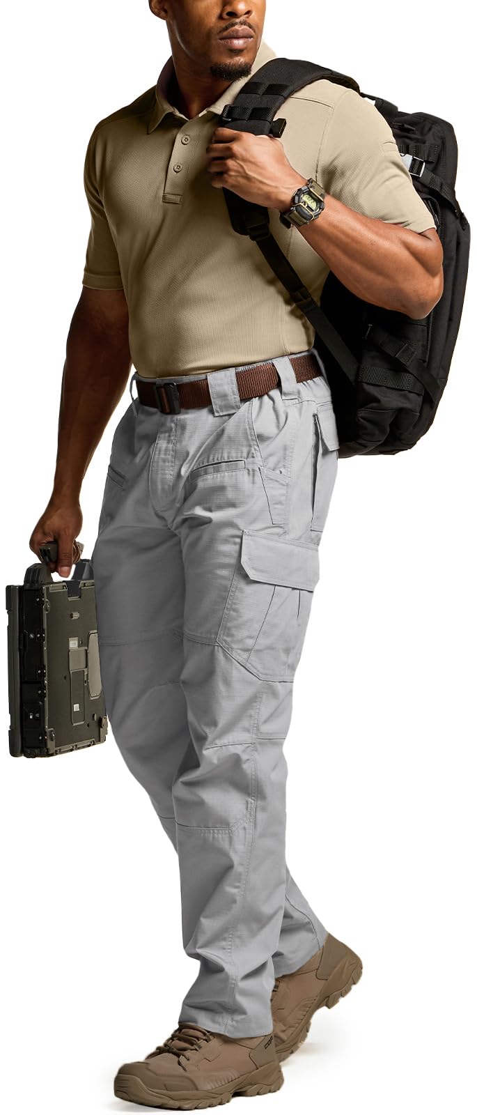 CQR Men's Tactical Pants, Water Resistant Ripstop Cargo Pants, Lightweight EDC Work Hiking Pants, Outdoor Apparel, Raider Stone, 36W x 30L