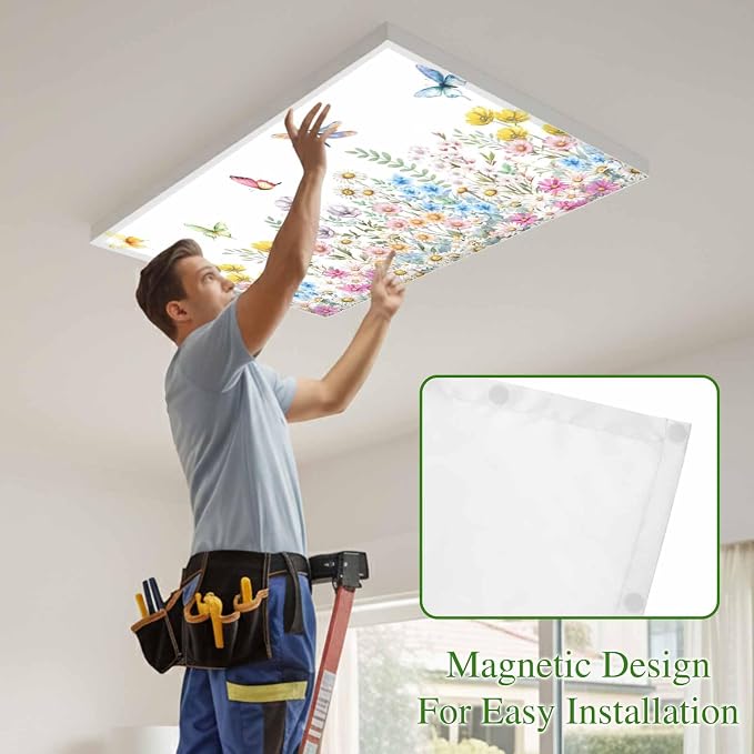 Fluorescent Light Covers for Ceiling Lights Spring Flowers Magnetic Light