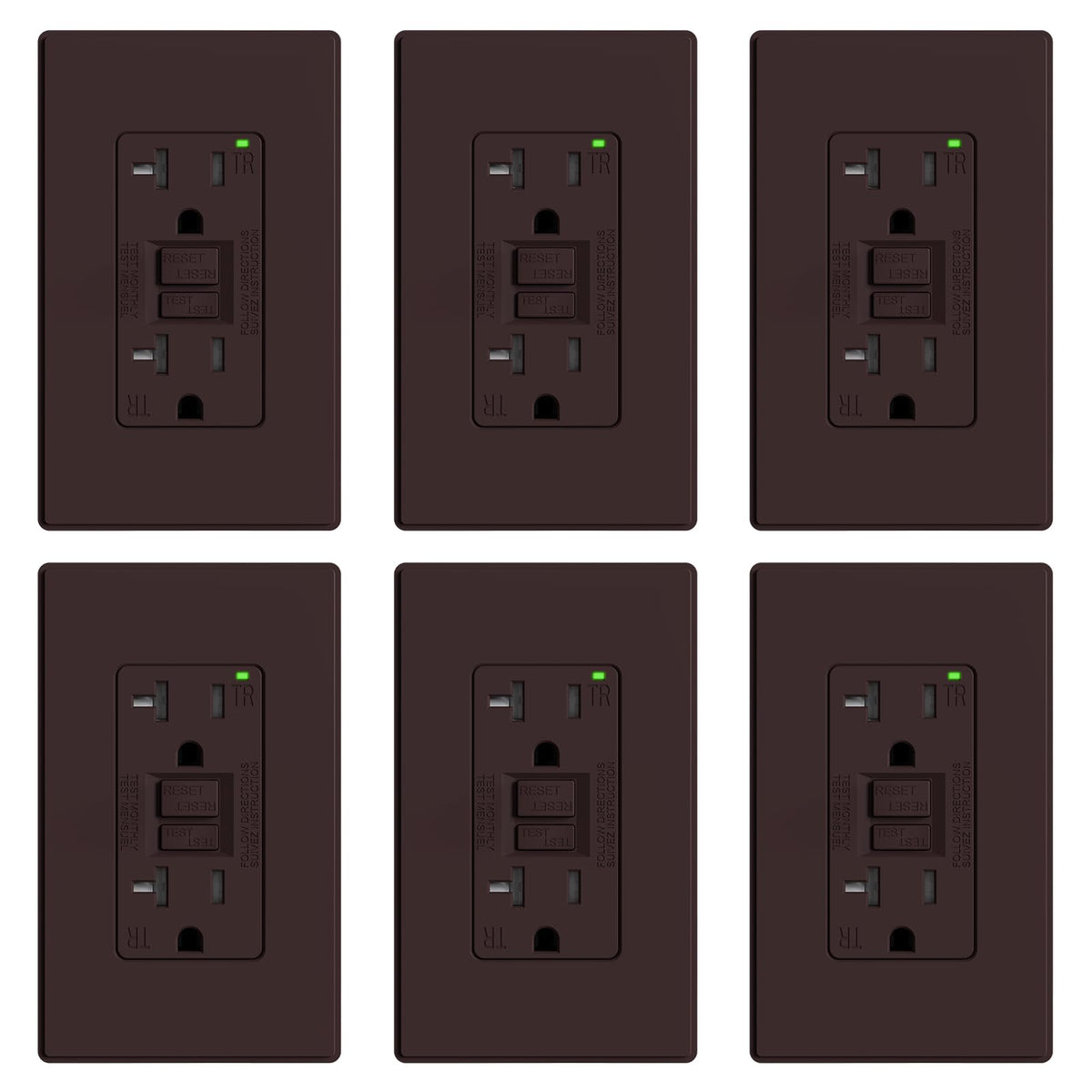 ELEGRP GFCI Outlet 20 Amp, Self-Test GFI Electrical Outlet with Thinner Design, TR Tamper Resistant GFCI Receptacle, Ground Fault Circuit Interrupters with Wall Plate, UL Listed, Brown, 6 Pack
