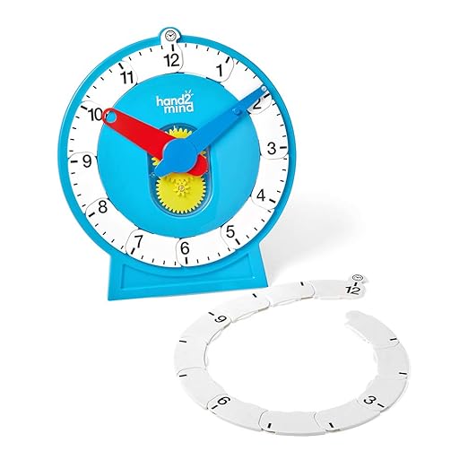 Hand2mind Advanced Magnetic NumberLine Clock for Demonstration, Math Manipulatives for Telling Time, Learning Clock, Teaching Supplies for Kids