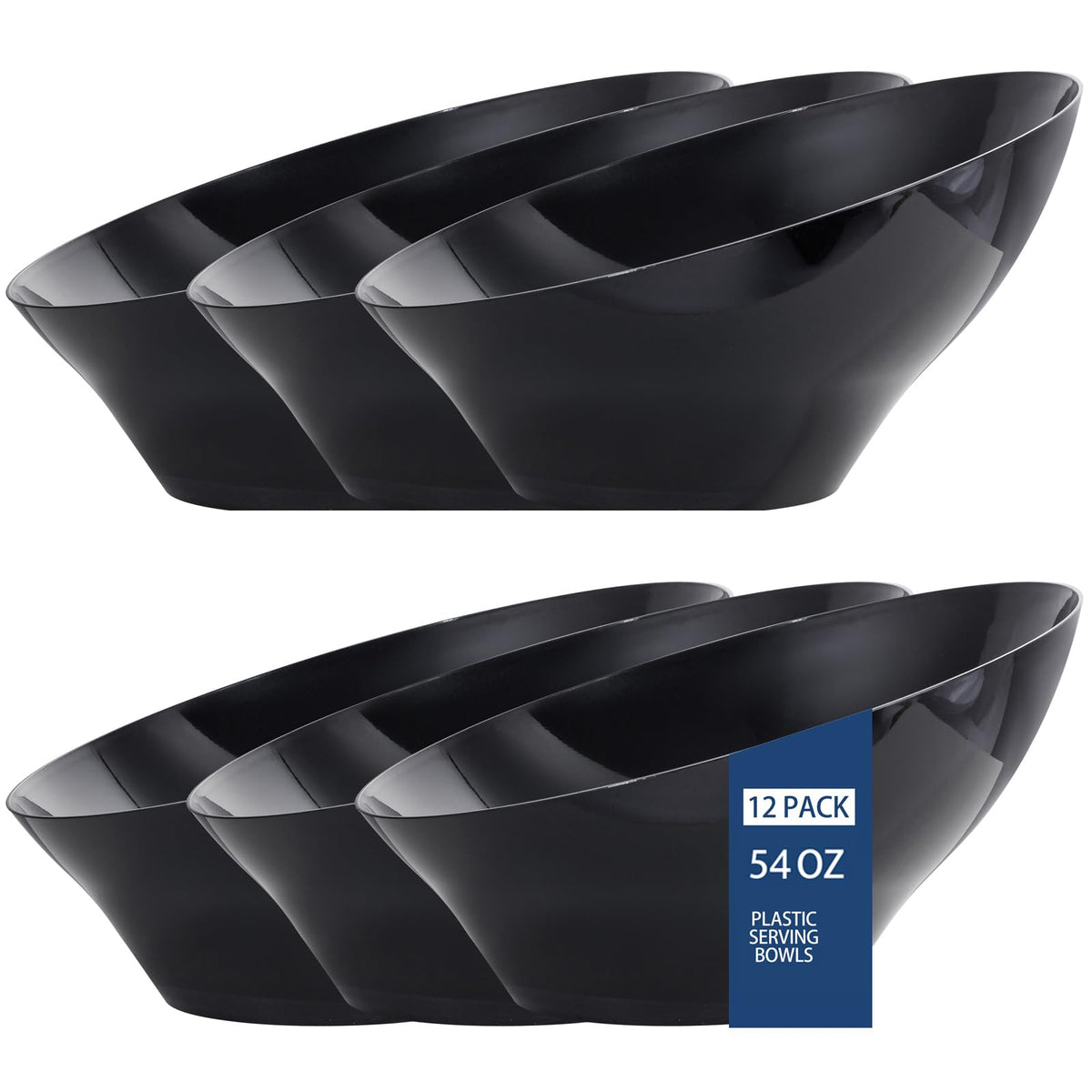 bUCLA 12 Pack Black Plastic Serving Bowls - 20 OZ Angled Bowls Disposable for Chip,Candy,Salad and Fruit - Ideal for Wedding, Party & Graduation