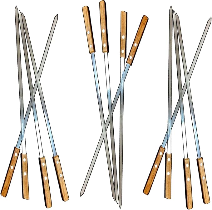 Amestar 12 Pack Kebab Skewers Grilling Skewer Stainless Steel Flat 22 Inche