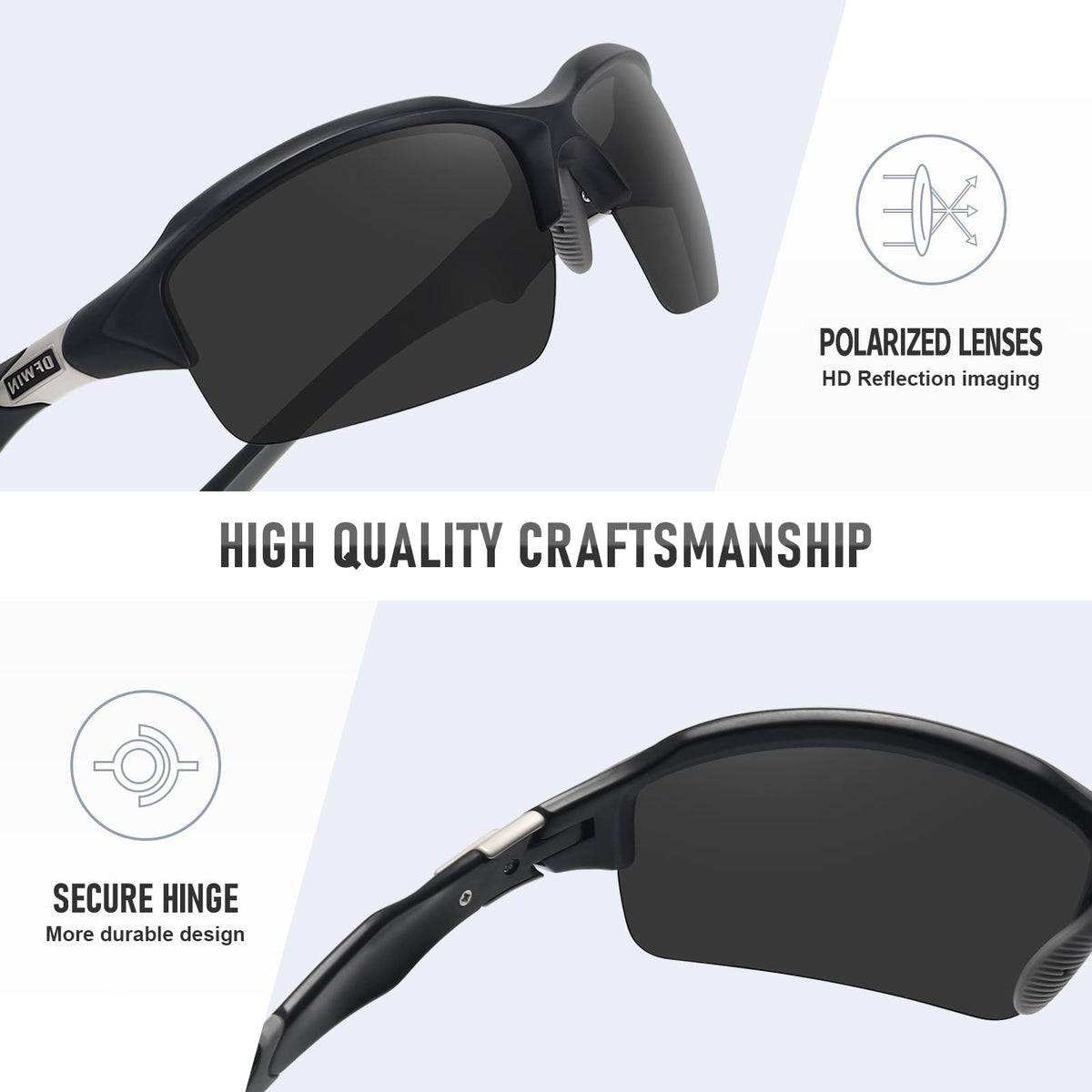 Ofwin Polarized Sports Sunglasses for Men Women Wrap Around Half Frame Cycling Fishing Bike Running Sun Glasses UV Protection Matte Black Frame/Gray Lens, standard