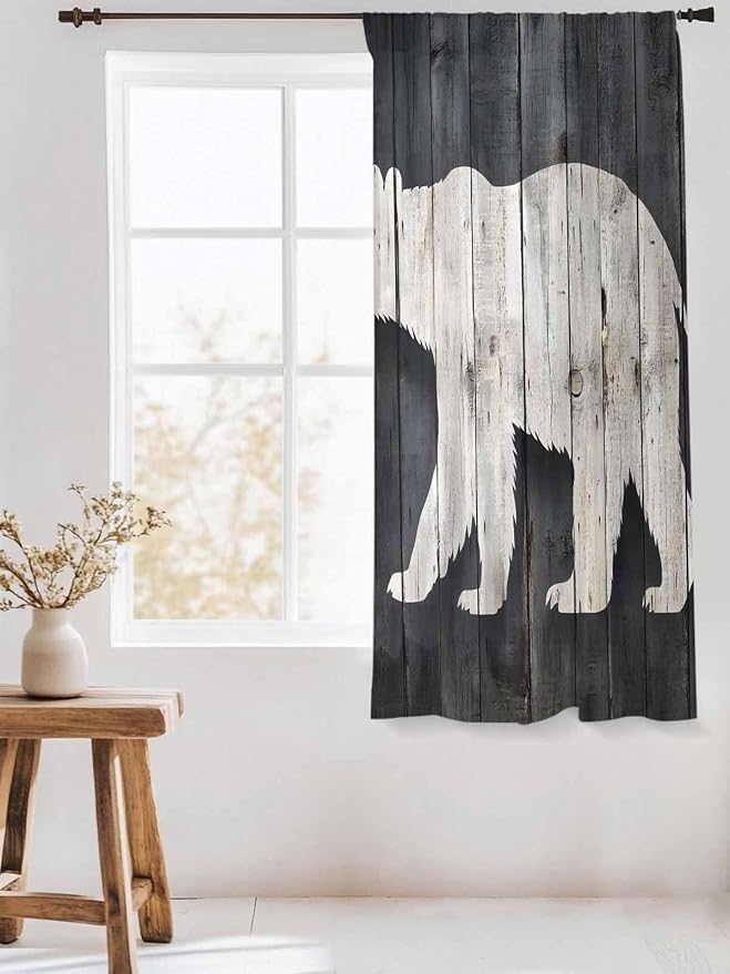 Sheer Curtains 72 Inches Long, Rustic Counrty Vintage Wood Grain Privacy Voile