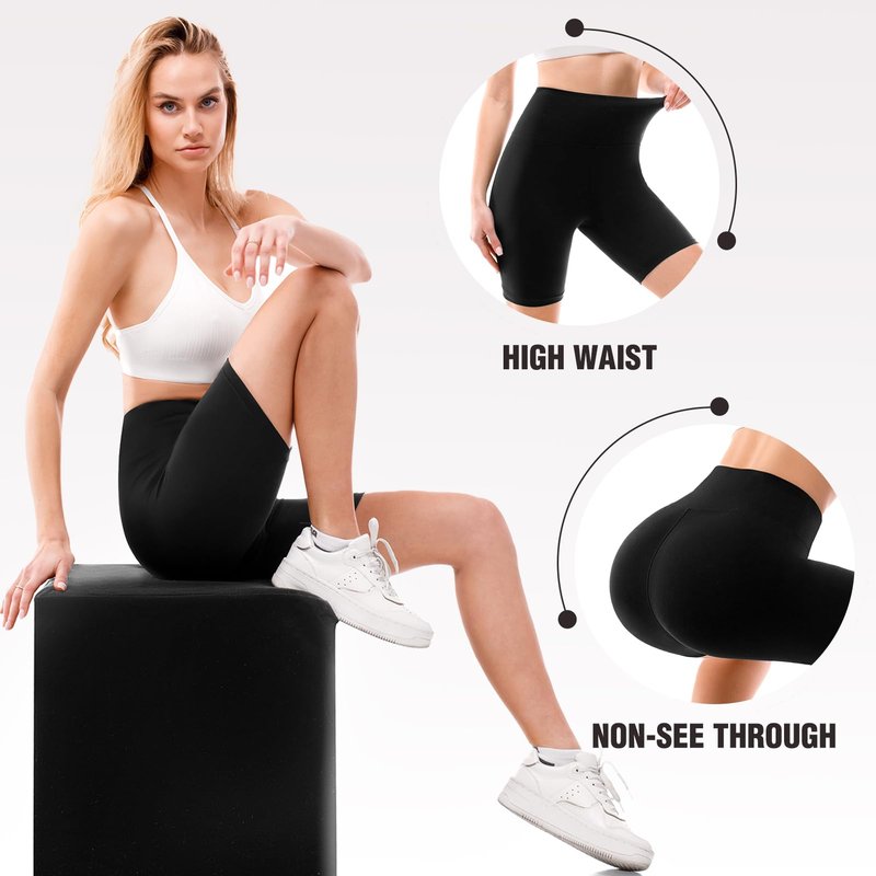 Leafigure 2 Pack Biker Shorts for Women 6" High Waisted Gym Shorts for Yoga Workout Black L-XL