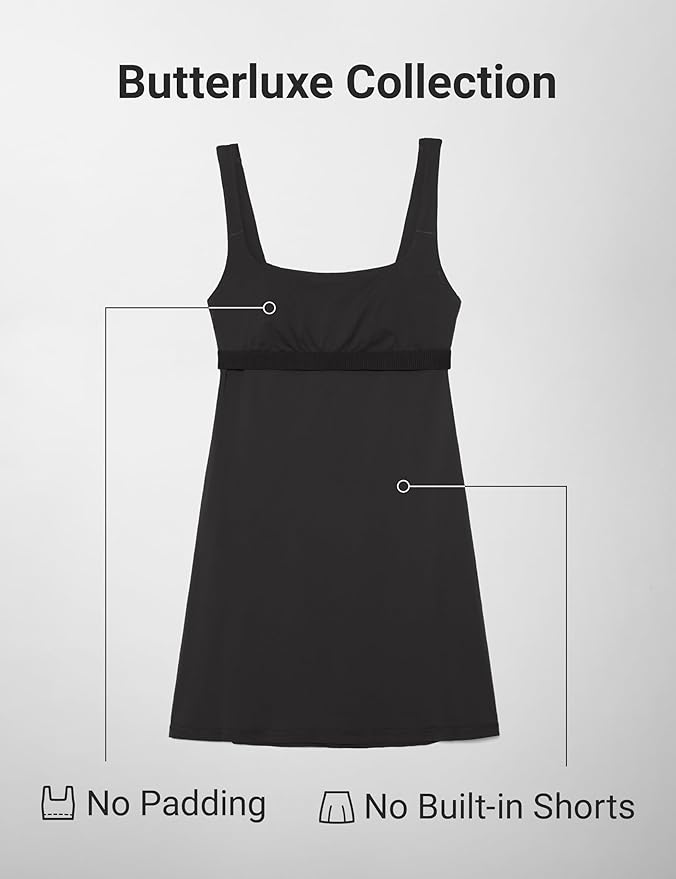 CRZ YOGA Butterluxe Linerless Square Neck Tennis Dress for Women - A Line Casual Outfits with Shelf Bra No Built-in Shorts