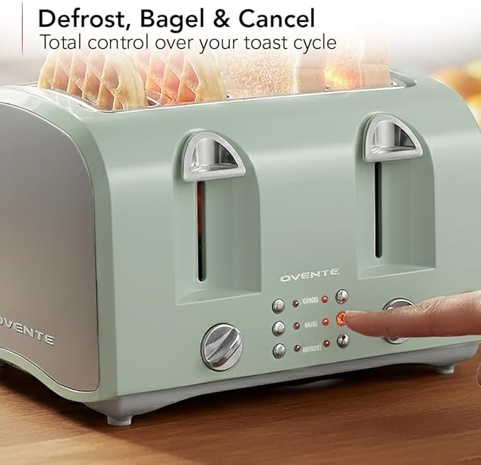 OVENTE Electric 4-Slice Toaster, 6-Shade Settings,Teal TS4410LBL