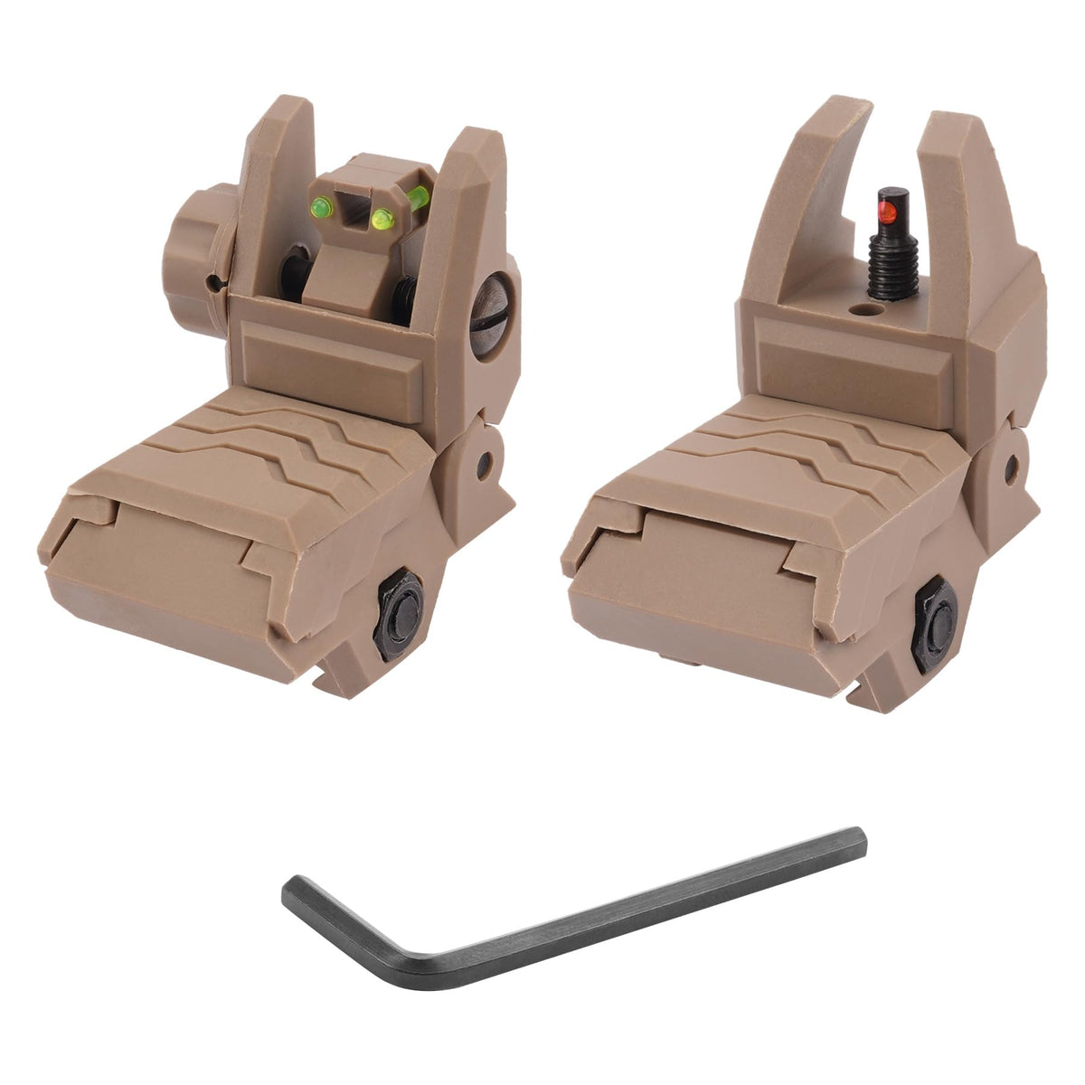 GLKTRS Flip Up Sights Fiber Optic Red Green Dot Sights Folding Polymer Sights for Picatinny Rail Adjustable Front and Backup Sights Set (Black)