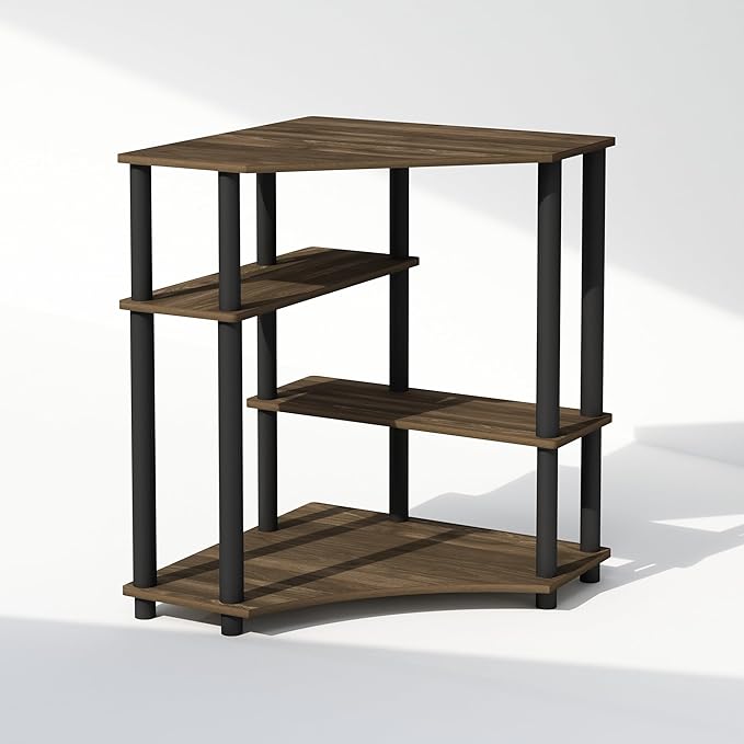 Furinno Turn-N-Tube Storage Shelves, 4-Tier Corner Shelf, Display Rack, Corner Bookshelf, for Organization and Storage, Living Room, Home Office, Columbia Walnut