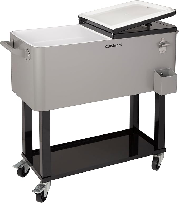 Cuisinart 80 Qt Cooler Cart, Portable Outdoor Beverage Cooler with Storage Shelf, Bottle Opener and Cap Collector, Summer BBQs, Cookouts and Tailgates, 48 Hour Cold Drinks, Chill, Fresh Sodas and Beer