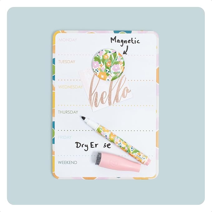 U Brands Magnetic Locker Organizer and Accessories Kit With Stackable Locker Shelf, Back to School Essentials, Saccharine Fields White, 5 Piece, Mini Mirror, Cute Magnet, Whiteboard, and More