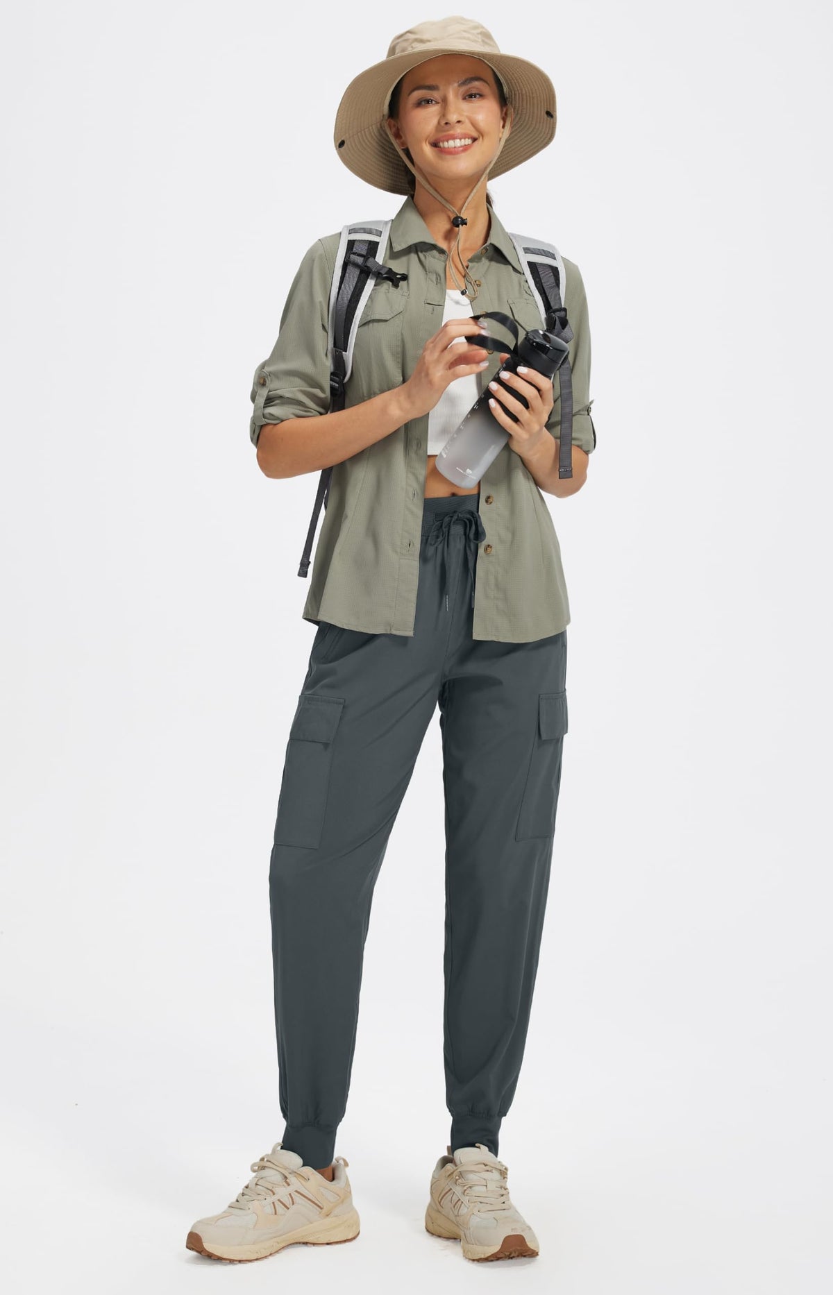 Libin Women's Cargo Joggers Lightweight Quick Dry Hiking Pants Athletic Lounge Casual Travel Tall, Steel Gray XS