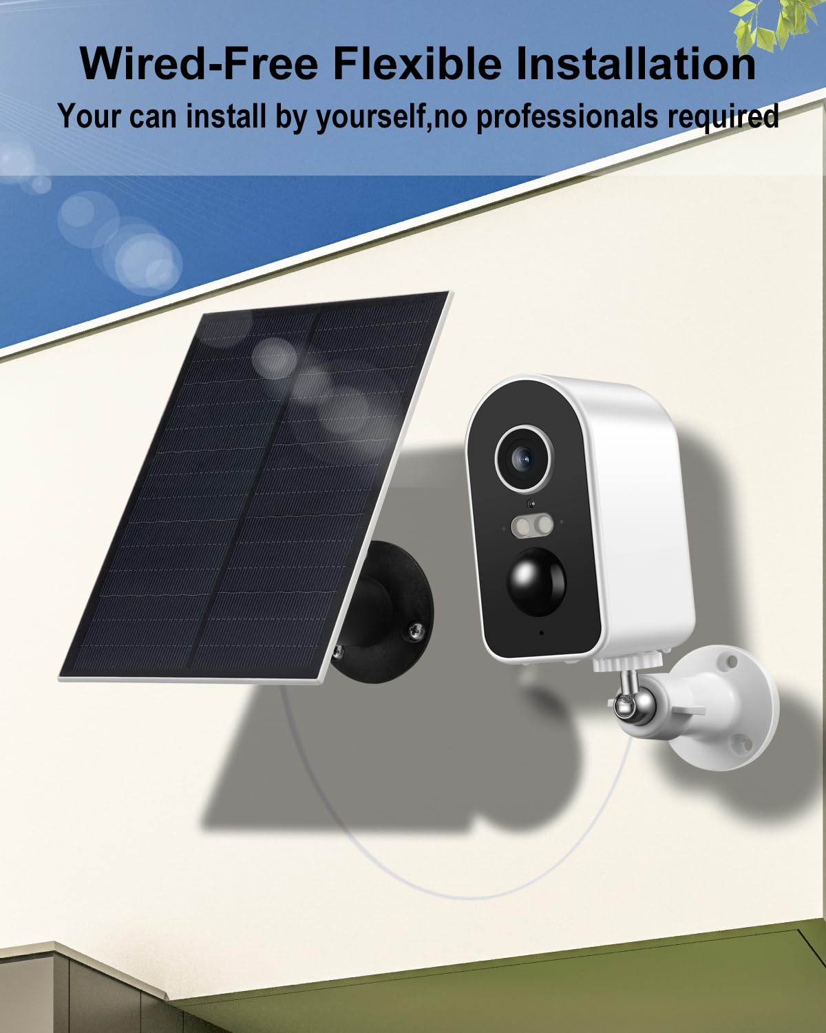 Solar Security Cameras Wireless Outdoor, Battery Powered 2K WiFi Cameras for Home Surveillance, PIR/AI Motion Detection, Waterproof, Color Night Vision, 2-Way Audio, (2 Pack)