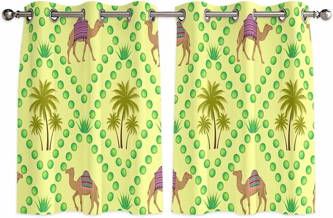 2 Panel Kitchen Cafe Curtains, Desert Sand Camels Sunlight Filtering Nature Air
