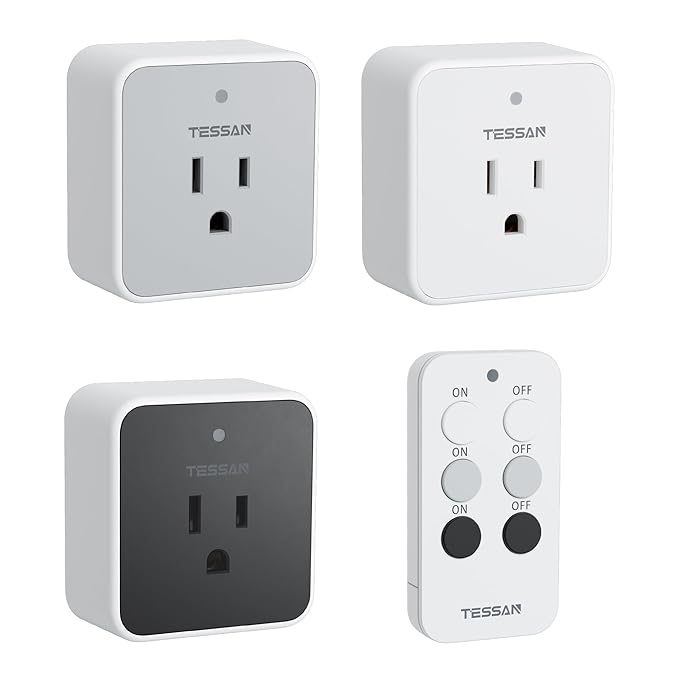 Remote Control Outlet, TESSAN 3 Pack Wireless Remote Light Switch, On Off Switch Plug for Lights, Lamps, Fans, Household Appliances, 100ft RF Range, 15A/1875W(3 Outlet)