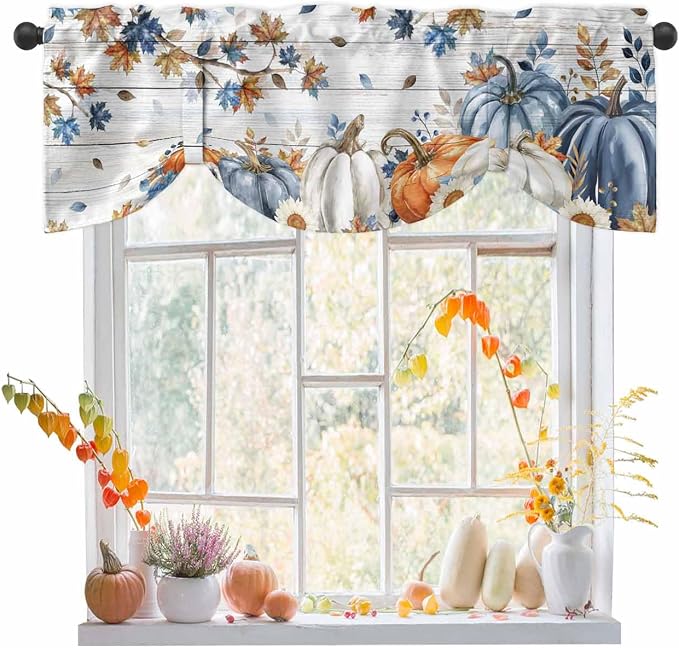 Thanksgiving Pumpkin Tie Up Valance Curtains