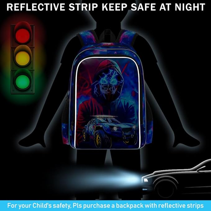 gxtvo 3PCS Boys Truck Backpack, 17" Kids Demon Bookbag with Lunch Box, Water Resistant Middle Elementary School Bag - Devil Man Truck