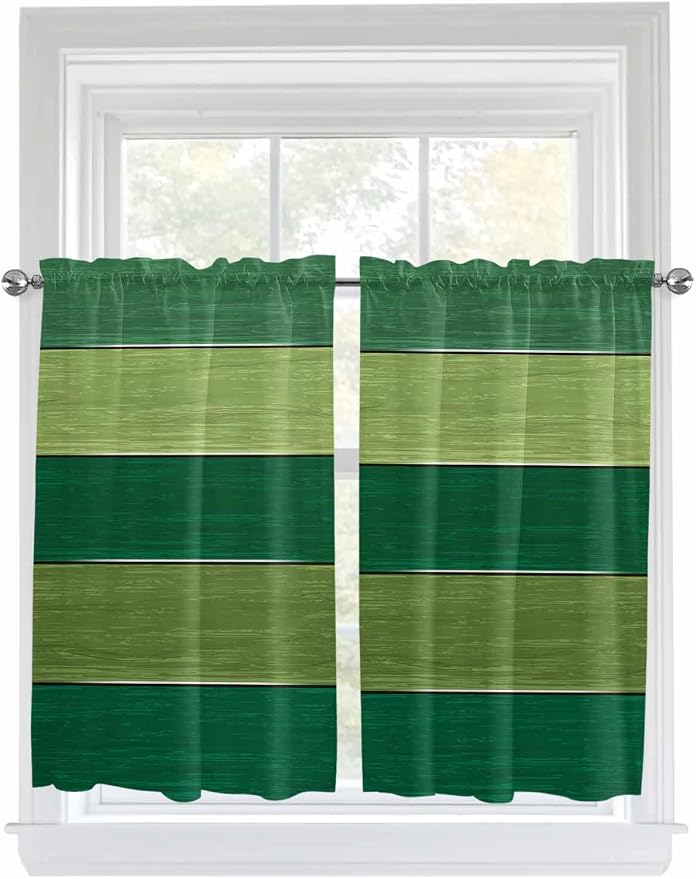 Farm Retro Green Wood Grain Window Valance Curtains, Rustic Wooden Plank