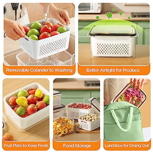 6 PCS Fruit Storage Containers for Fridge with Removable Colanders, 6 Plastic Food Storage Containers with 6 Lids, Leakproof Produce Containers Keep Fruits, Vegetables, Berry, Meat Fresh Longer - color: 6P white