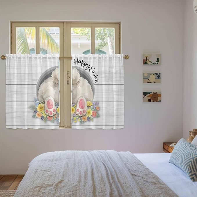 Easter Bunny Kitchen Curtains 54 Inch Long 2 Panel Set, Rod Pocket Window