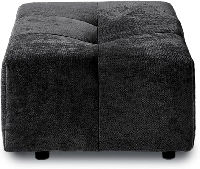 JACH Modern Ottoman Seat for Living Room, Linen Fabric Ottomans, Minimalist Foot Stool, Comfy Breathable Footstool for Living Room Apartment (Black)