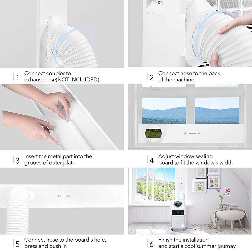 Portable Air conditioner Window Kit, Adjustable Vertical/Horizontal Sliding Window Kit Plate for Unit, AC Window Vent Seal Suitable for 5.9” AC Exhaust Hose