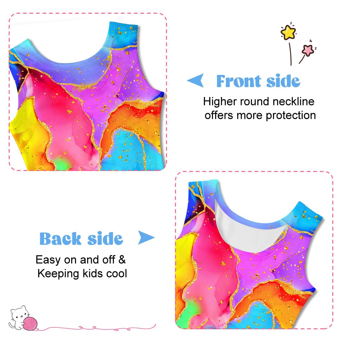 Funnycokid Gymnastics Leotards for Girls Toddler Outfits Dance Unitards Clothes with Shorts, Colorful Marble, 3-4T