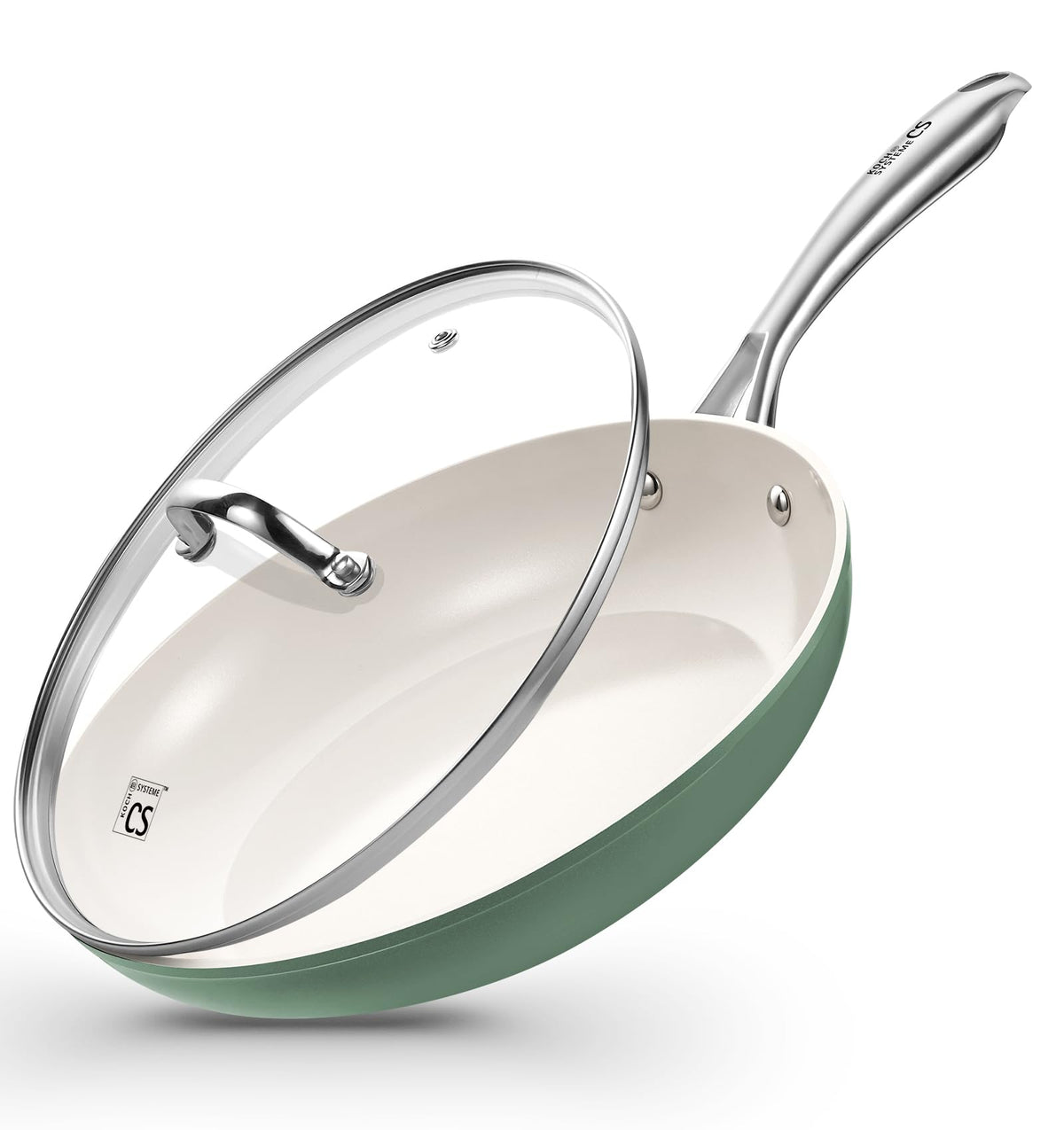 KOCH SYSTEME CS 10 Inch Frying Pan with Lid, Ceramic Nonstick Frying Pan with Stay-Cool Stainless Steel Handle, 10 Inch Skillet, Omelet Pan with Nonstick Ceramic Coating, PFOA Free, Oven Safe, Blue