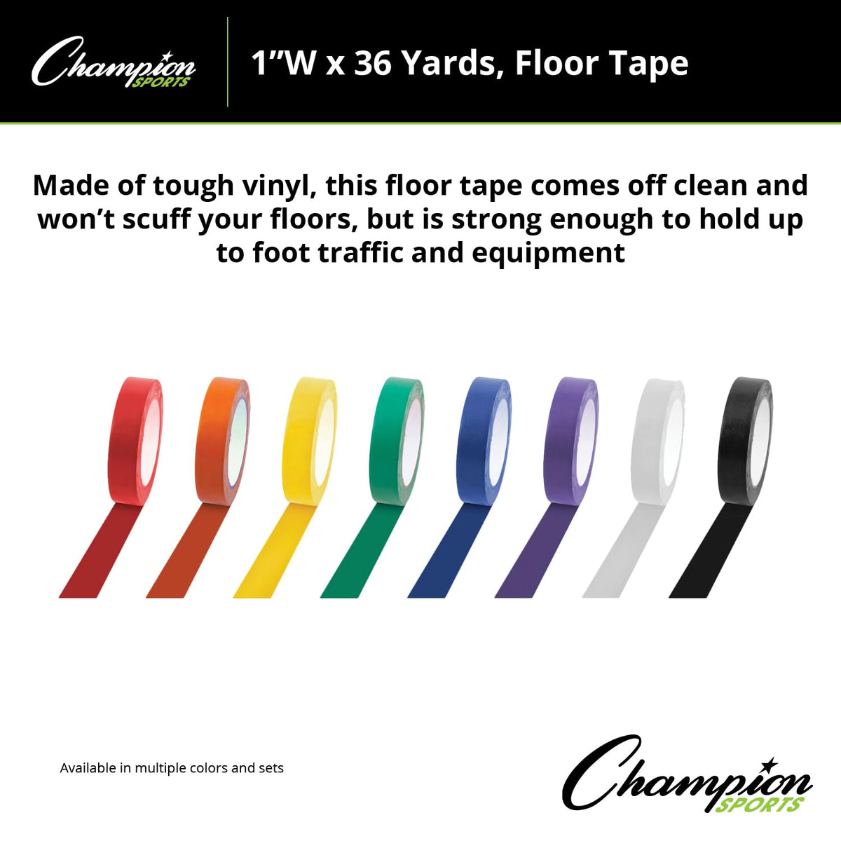 Champion Sports Vinyl Tape, 1” Wide x 36 yards Long, Orange - Durable Floor Marking Tape - Schools, Gyms, Restaurants